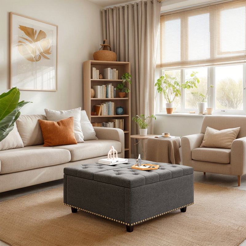 Latitude Run Square Upholstered Lift top Ottoman Coffee Table With Large Storage Wayfair